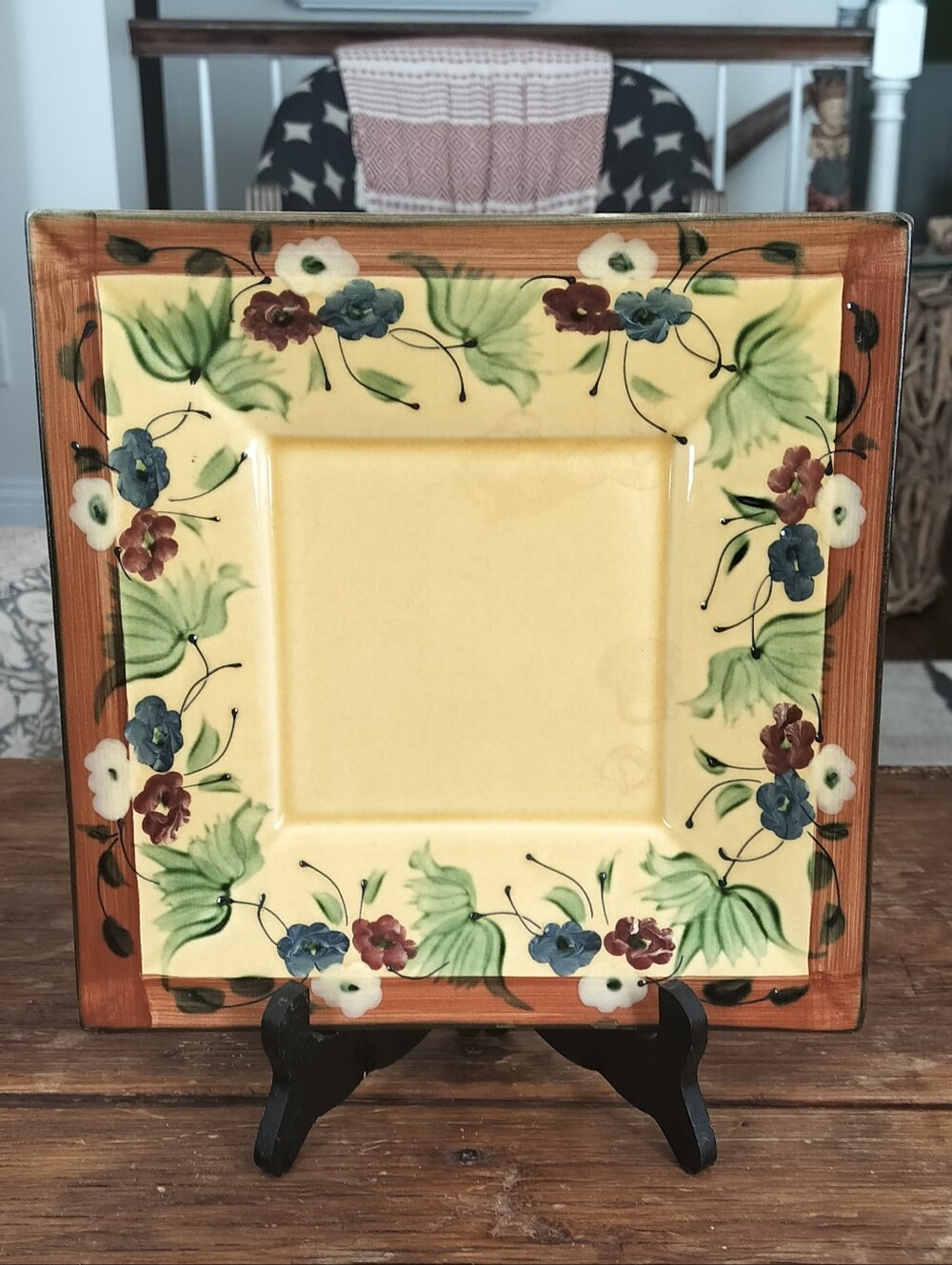 Faience Provencale du Poet-Laval France French Pottery Square Plate Floral 9.75"